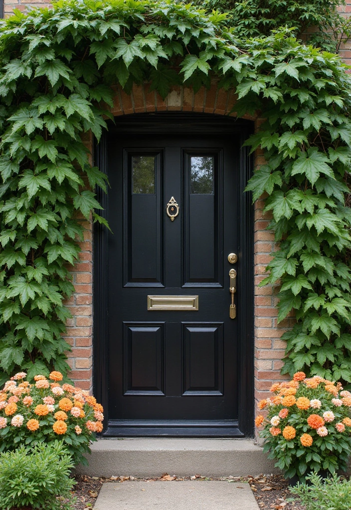 30 Black Front Door Ideas That Look Bold and Modern 16 30 Black Front Door Ideas That Look Bold and Modern - 16. Black Door with Nature Elements