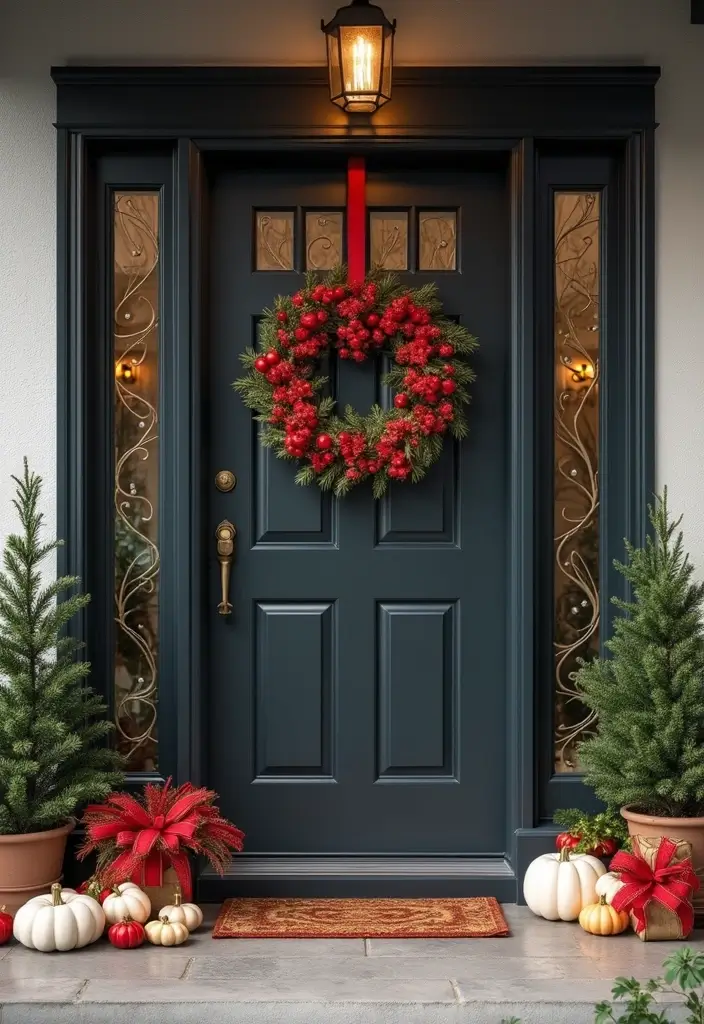 30 Black Front Door Ideas That Look Bold and Modern 18 30 Black Front Door Ideas That Look Bold and Modern - 18. Black Door with Seasonal Decor
