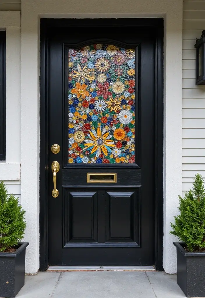 30 Black Front Door Ideas That Look Bold and Modern 20 30 Black Front Door Ideas That Look Bold and Modern - 20. Black Door with Artistic Mosaics