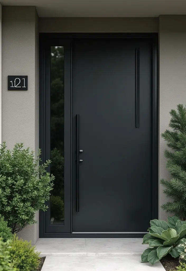 30 Black Front Door Ideas That Look Bold and Modern 21 30 Black Front Door Ideas That Look Bold and Modern - 21. Black Door with Minimalist Numbers