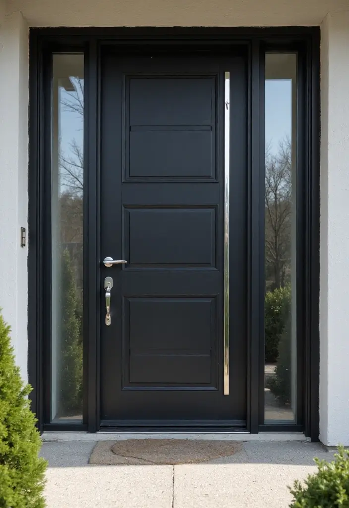 30 Black Front Door Ideas That Look Bold and Modern 29 30 Black Front Door Ideas That Look Bold and Modern - 29. Black Door with Metal Accents
