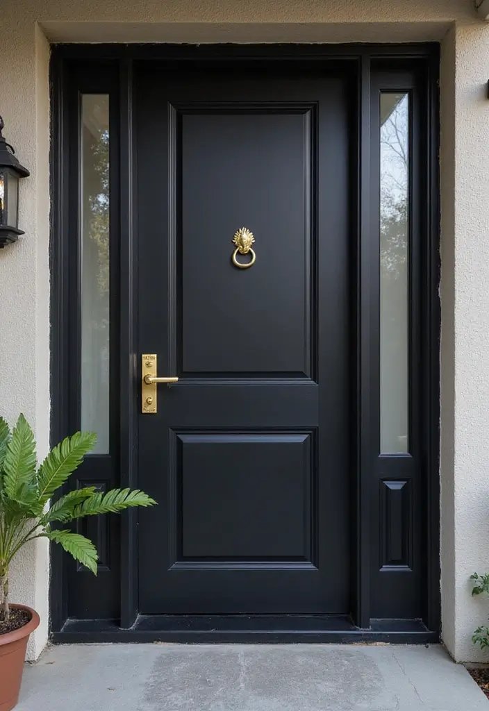 30 Black Front Door Ideas That Look Bold and Modern 5 30 Black Front Door Ideas That Look Bold and Modern - 5. Black Front Door with Bold Hardware