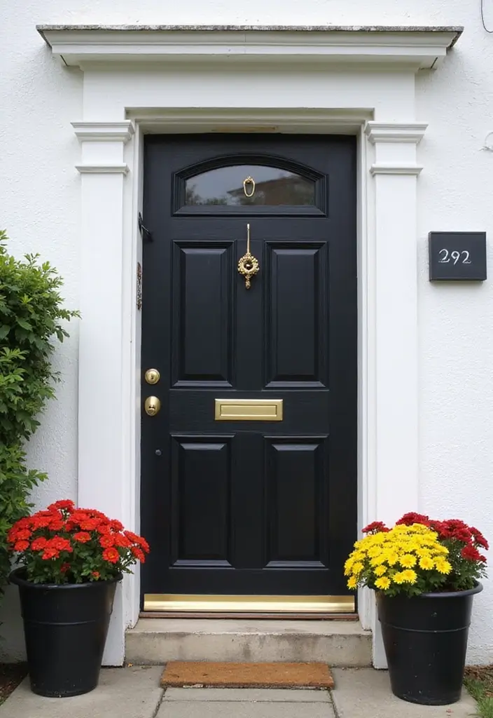 30 Black Front Door Ideas That Look Bold and Modern 6 30 Black Front Door Ideas That Look Bold and Modern - 6. Black and White Contrast