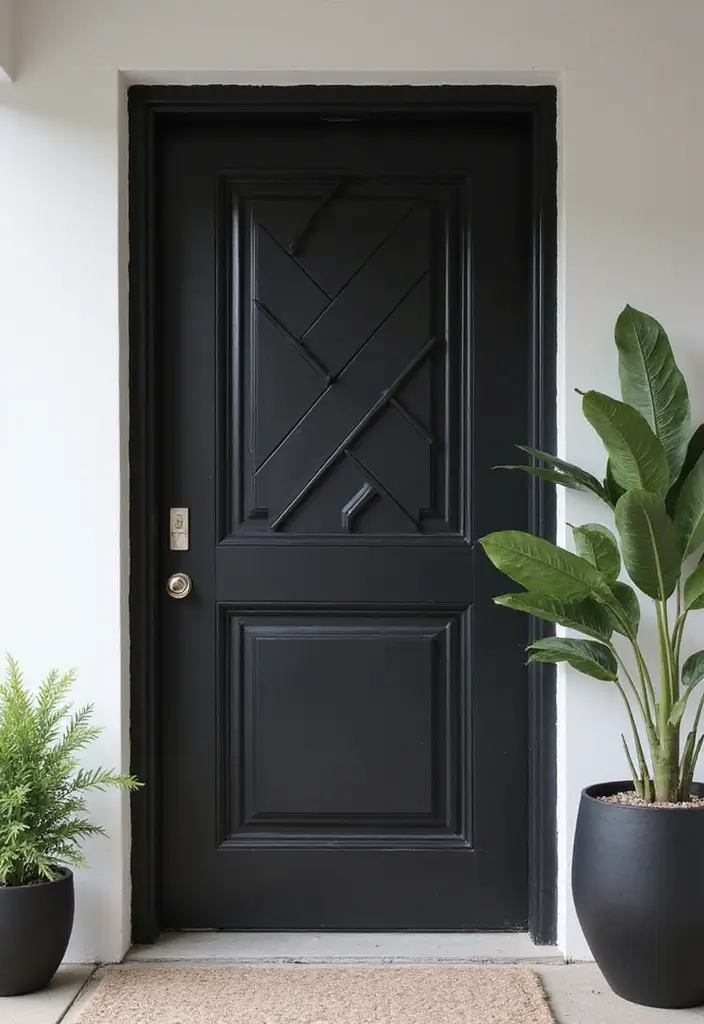 30 Black Front Door Ideas That Look Bold and Modern 8 30 Black Front Door Ideas That Look Bold and Modern - 8. Black Door with Geometric Patterns