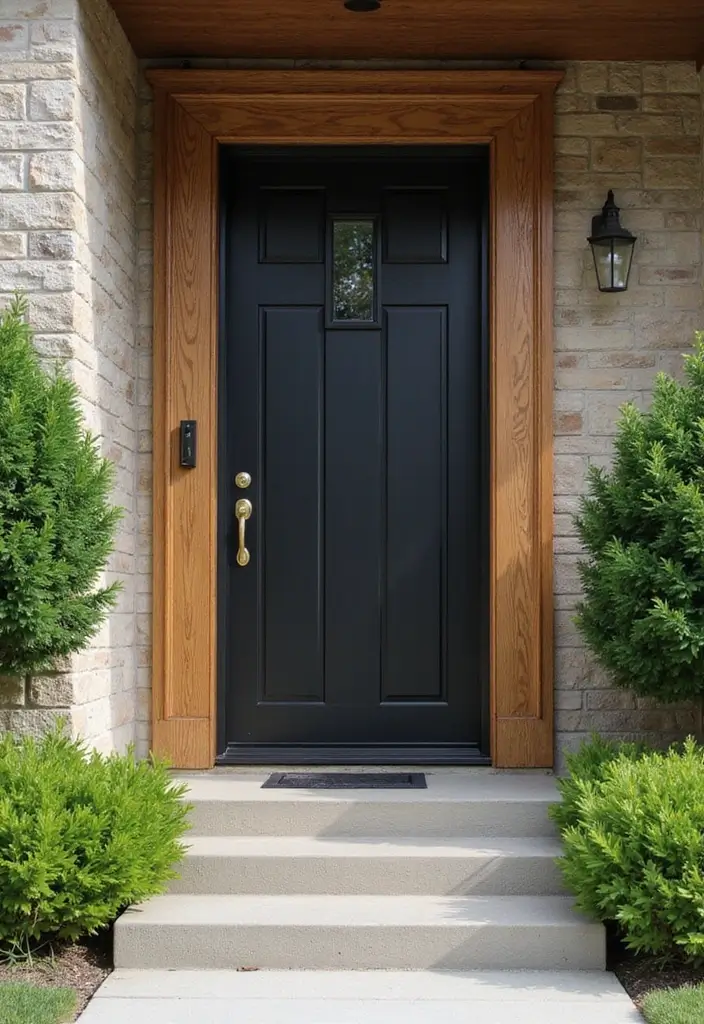 30 Black Front Door Ideas That Look Bold and Modern 9 30 Black Front Door Ideas That Look Bold and Modern - 9. Black Door with Wood Accents