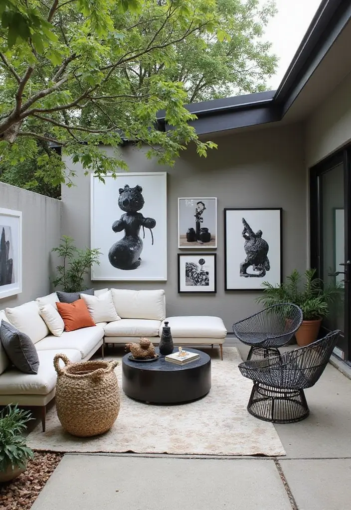 30 Black and White Patio Ideas That Look Modern and Chic - 14. Monochrome Wall Art