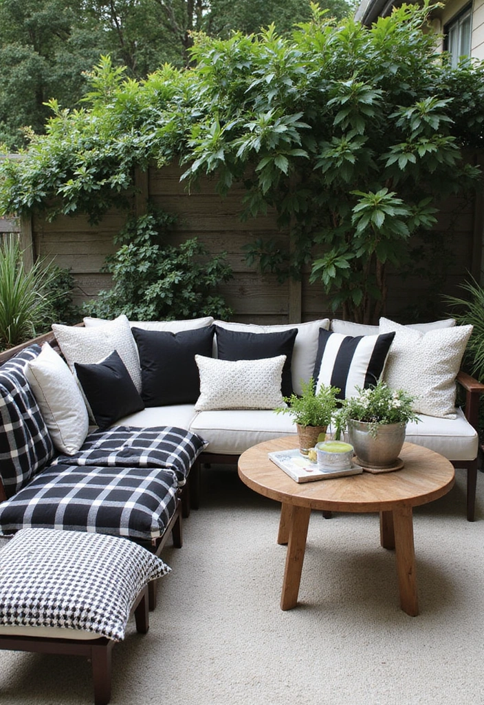 30 Black and White Patio Ideas That Look Modern and Chic - 17. Black and White Cushions