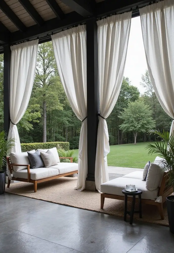 30 Black and White Patio Ideas That Look Modern and Chic - 18. Modern Outdoor Curtains