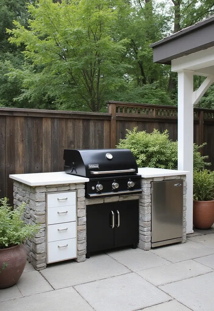 30 Black and White Patio Ideas That Look Modern and Chic - 20. Modern Barbecue Station