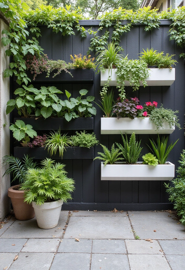 30 Black and White Patio Ideas That Look Modern and Chic - 21. Vertical Garden Wall