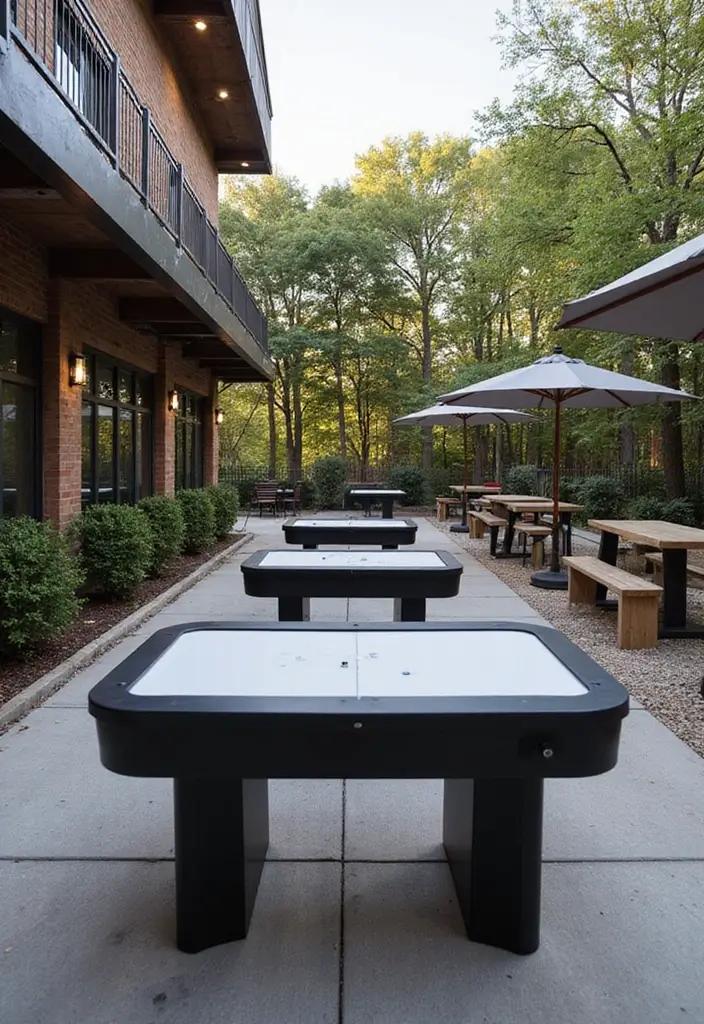 30 Black and White Patio Ideas That Look Modern and Chic - 22. Chic Outdoor Game Area