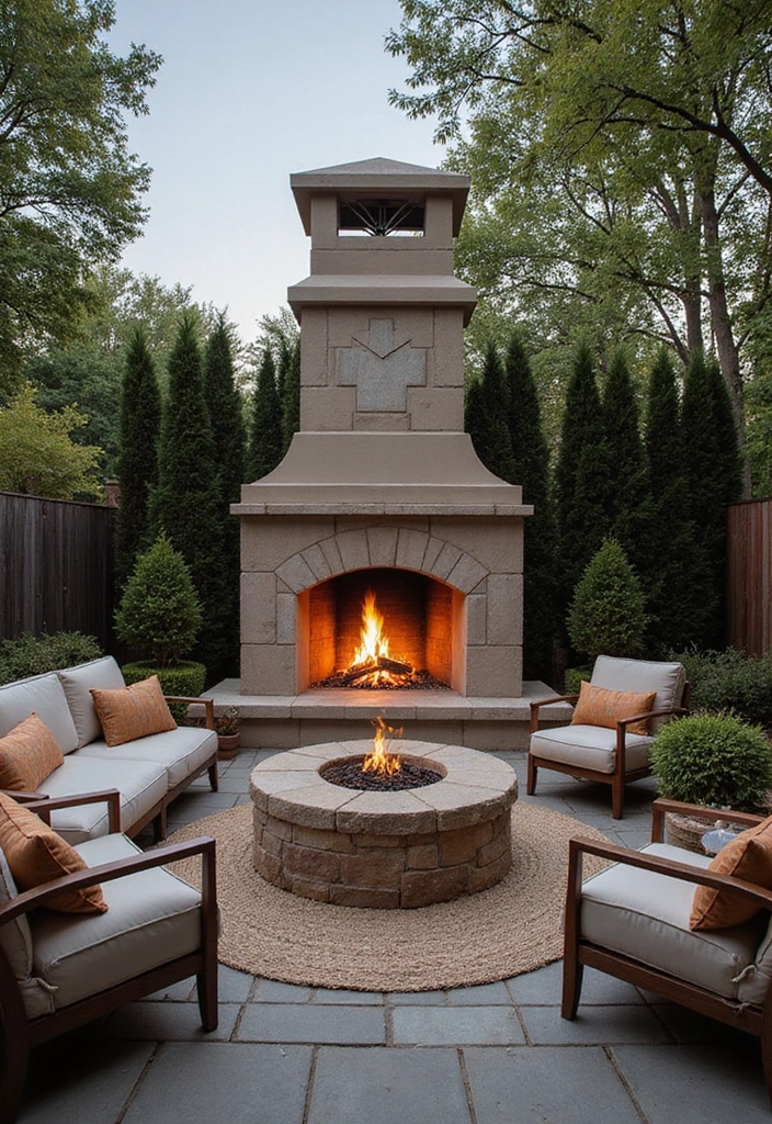 30 Black and White Patio Ideas That Look Modern and Chic - 23. Stylish Outdoor Fireplace