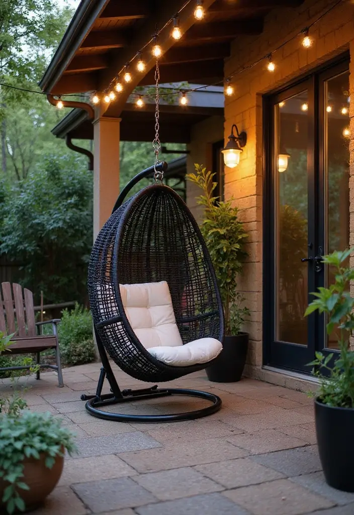 30 Black and White Patio Ideas That Look Modern and Chic - 24. Black and White Swing Chair