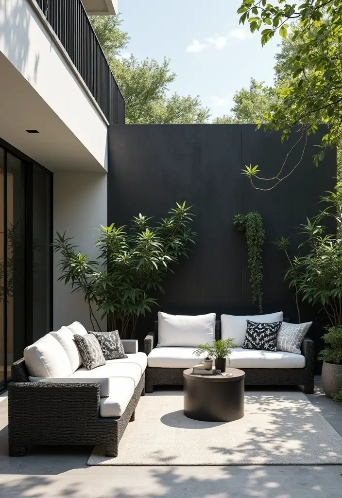 30 Black and White Patio Ideas That Look Modern and Chic - 26. Black and White Accent Walls