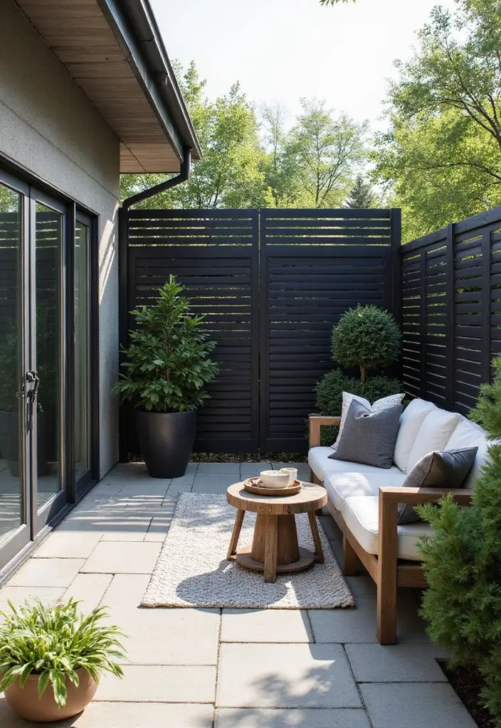 30 Black and White Patio Ideas That Look Modern and Chic - 28. Modern Privacy Screens