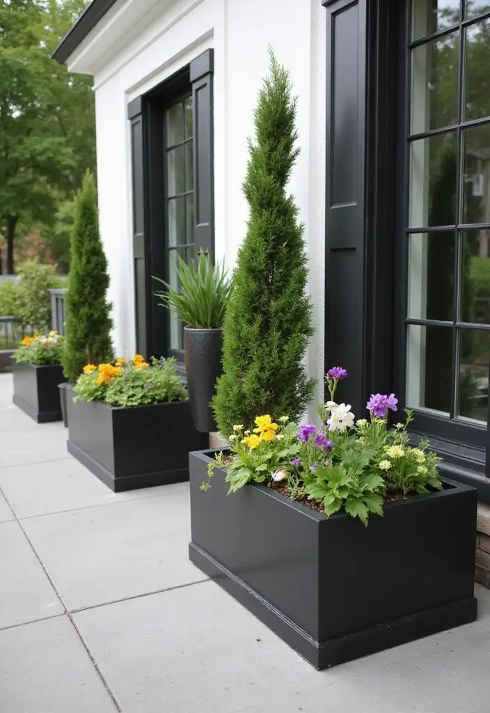 30 Black and White Patio Ideas That Look Modern and Chic - 9. Contemporary Planter Boxes