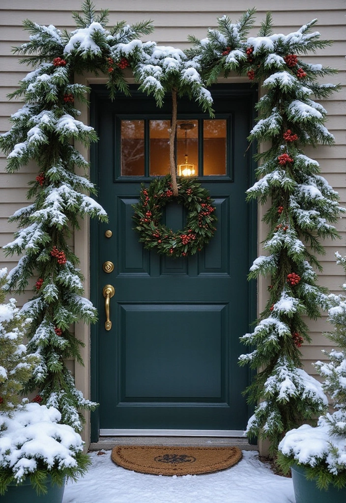 30 Christmas Front Door Decoration Ideas That Wow Guests 10 30 Christmas Front Door Decoration Ideas That Wow Guests - 10. Snowy Pine Boughs