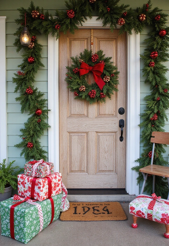 30 Christmas Front Door Decoration Ideas That Wow Guests 13 30 Christmas Front Door Decoration Ideas That Wow Guests - 13. Reusable Fabric Gift Wrap