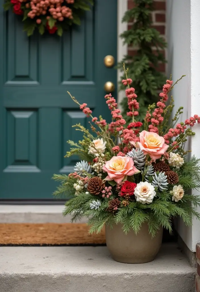 30 Christmas Front Door Decoration Ideas That Wow Guests 27 30 Christmas Front Door Decoration Ideas That Wow Guests - 27. Seasonal Floral Arrangement