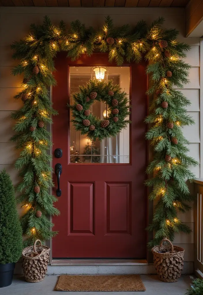 30 Christmas Front Door Decoration Ideas That Wow Guests 3 30 Christmas Front Door Decoration Ideas That Wow Guests - 3. Natural Pinecone Garland