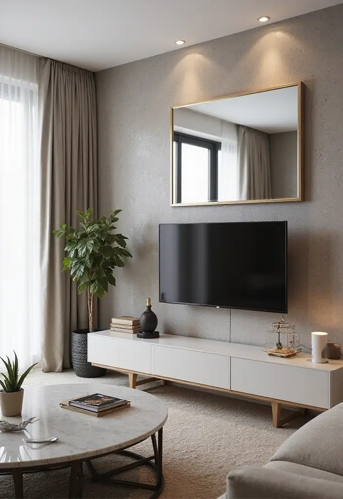 30 Clever TV in Front of Window Ideas That Actually Work 12 30 Clever TV in Front of Window Ideas That Actually Work - 12. Use Mirrors to Reflect Light