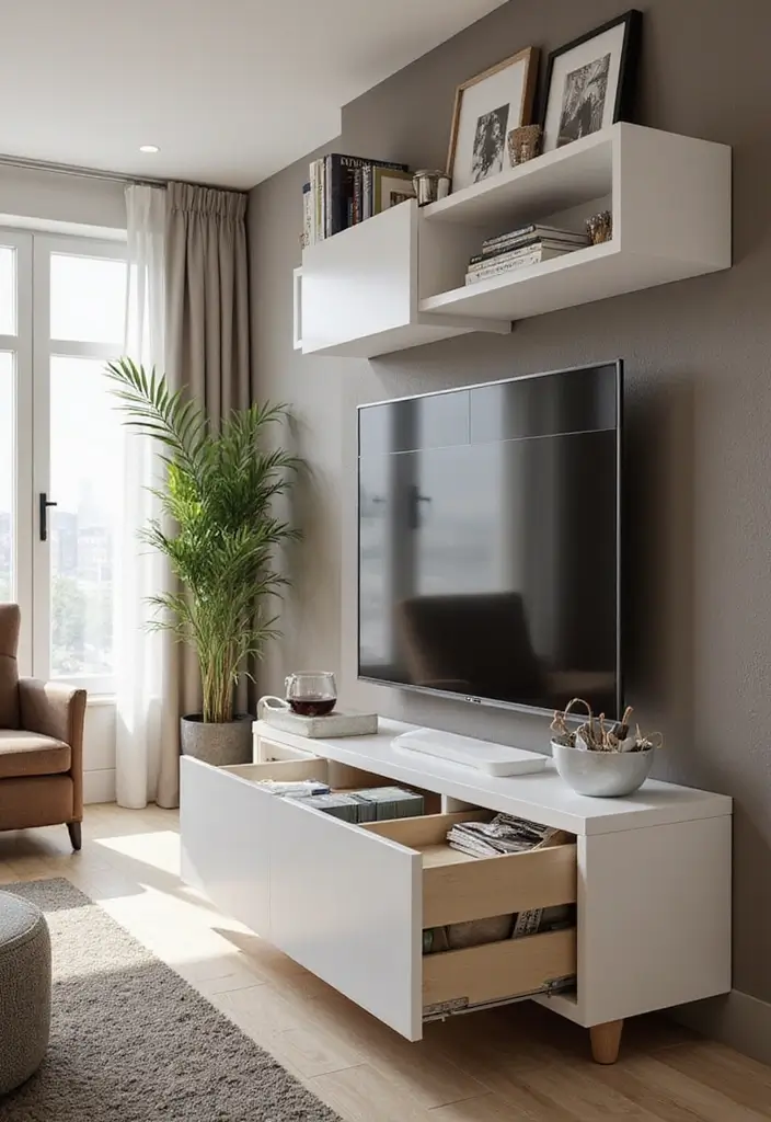 30 Clever TV in Front of Window Ideas That Actually Work 18 30 Clever TV in Front of Window Ideas That Actually Work - 18. Pull-Out TV Unit