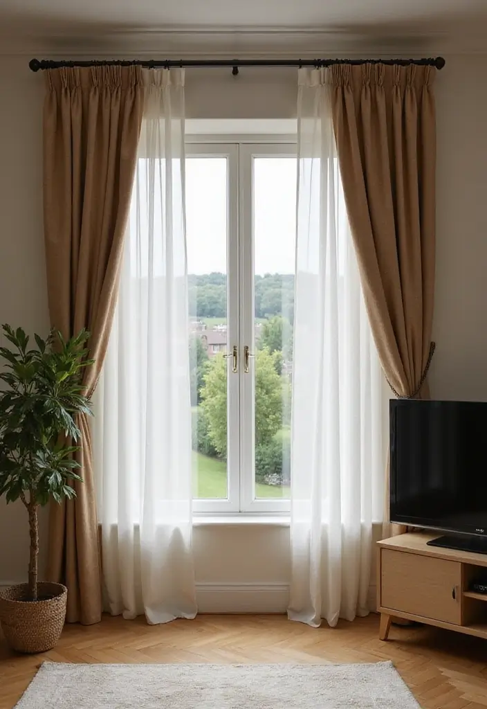 30 Clever TV in Front of Window Ideas That Actually Work 2 30 Clever TV in Front of Window Ideas That Actually Work - 2. Curtain Solutions for TV Areas