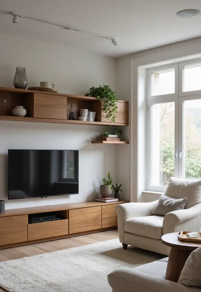 30 Clever TV in Front of Window Ideas That Actually Work 23 30 Clever TV in Front of Window Ideas That Actually Work - 23. Look for Hidden Storage Solutions