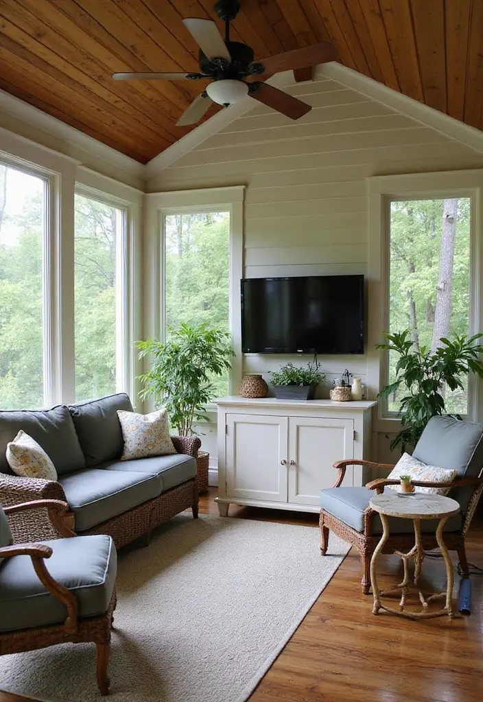 30 Clever TV in Front of Window Ideas That Actually Work 27 30 Clever TV in Front of Window Ideas That Actually Work - 27. Use a Screened-in Porch