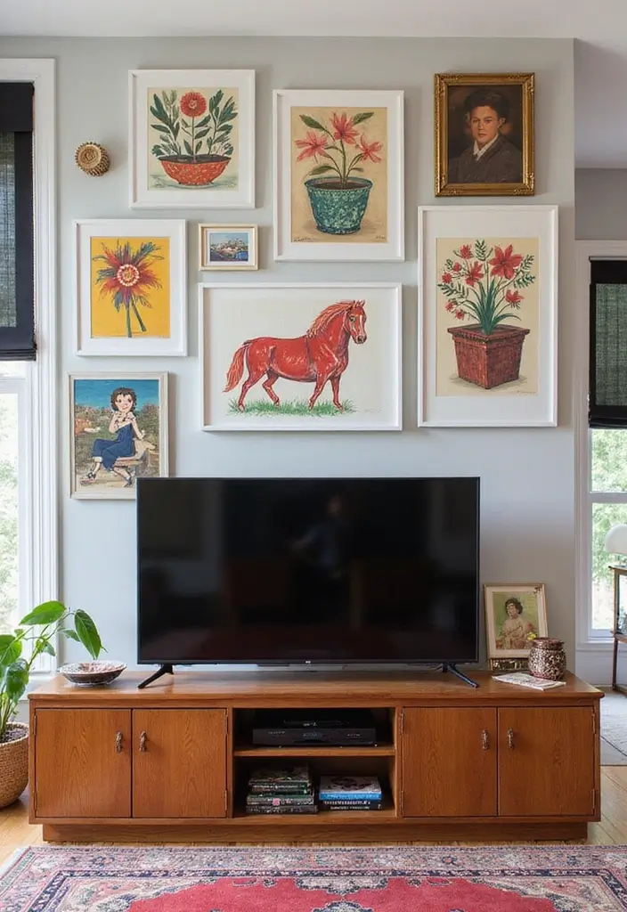 30 Clever TV in Front of Window Ideas That Actually Work 28 30 Clever TV in Front of Window Ideas That Actually Work - 28. Wall Art Above and Around TV
