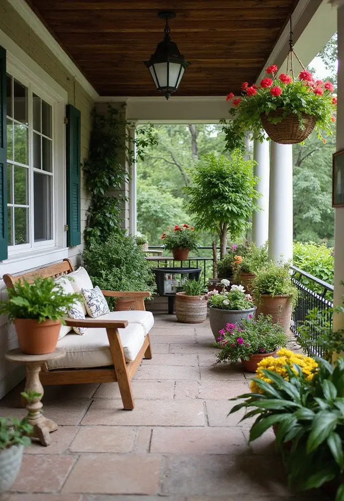 30 Covered Back Porch Ideas for a Comfortable Outdoor Retreat - 15. Garden Oasis