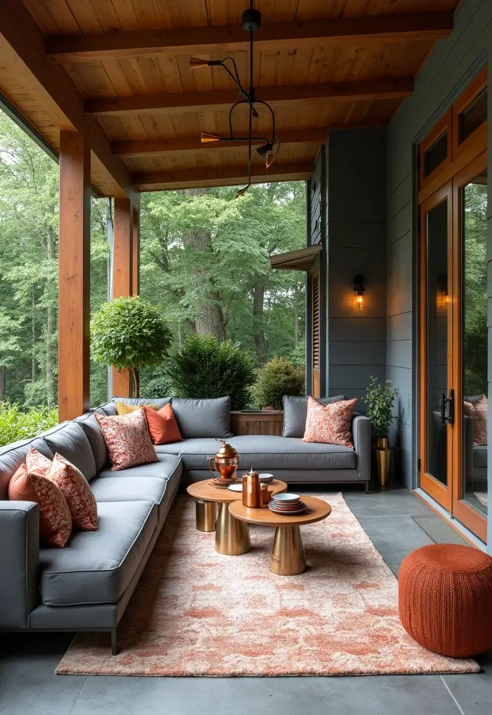 30 Covered Back Porch Ideas for a Comfortable Outdoor Retreat - 19. Contemporary Chic