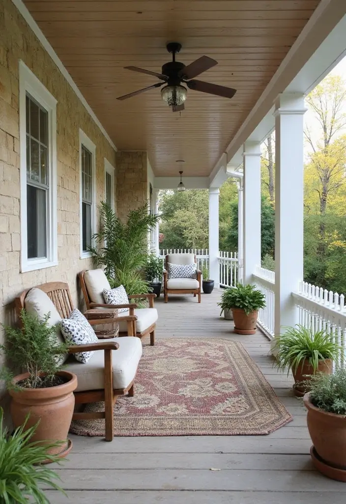 30 Covered Back Porch Ideas for a Comfortable Outdoor Retreat - 2. Rustic Farmhouse Vibes