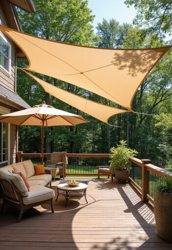 30 Covered Back Porch Ideas for a Comfortable Outdoor Retreat - 21. Stylish Sunshade Solutions