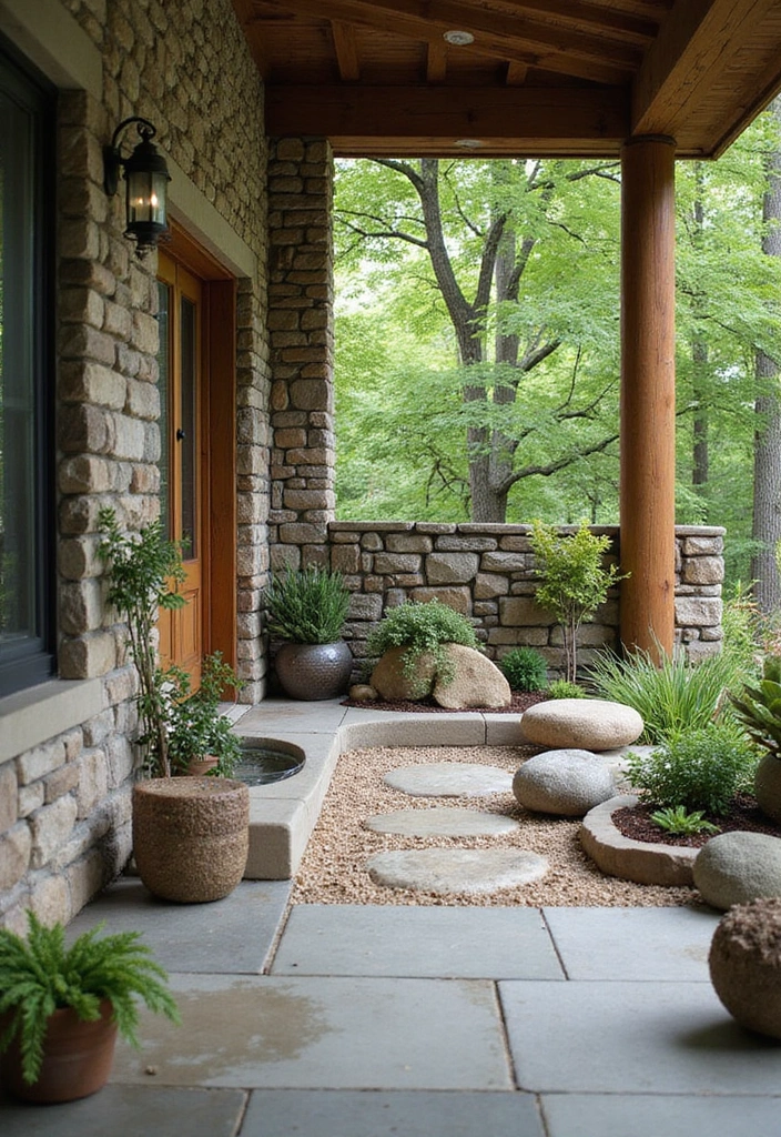 30 Covered Back Porch Ideas for a Comfortable Outdoor Retreat - 24. Zen Garden Retreat
