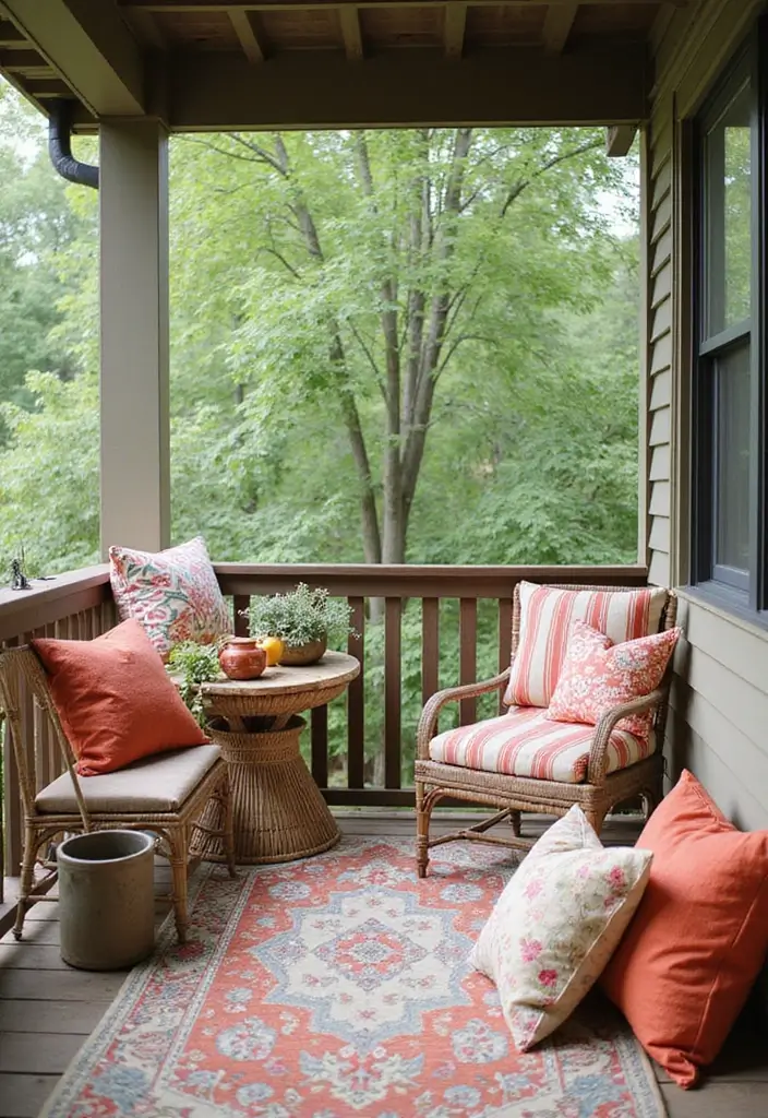 30 Covered Back Porch Ideas for a Comfortable Outdoor Retreat - 27. Cozy Throw Pillows