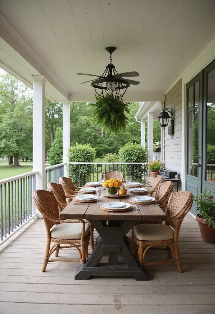 30 Covered Back Porch Ideas for a Comfortable Outdoor Retreat - 28. Outdoor Dining Delight