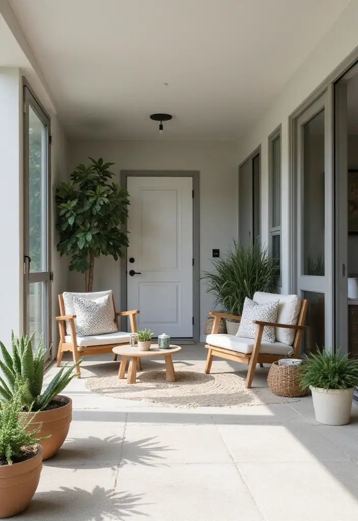 30 Covered Back Porch Ideas for a Comfortable Outdoor Retreat - 3. Modern Minimalist Retreat