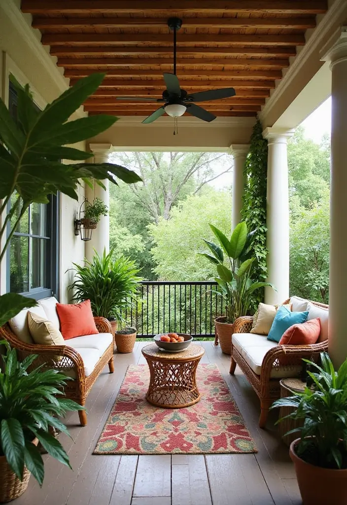 30 Covered Back Porch Ideas for a Comfortable Outdoor Retreat - 9. Tropical Escape