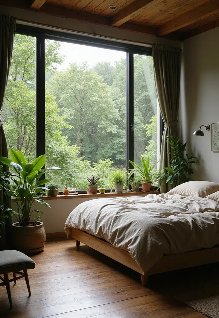 30 Creative Bed in Front of Window Ideas That Work Beautifully - 10. Nature-Inspired Retreat