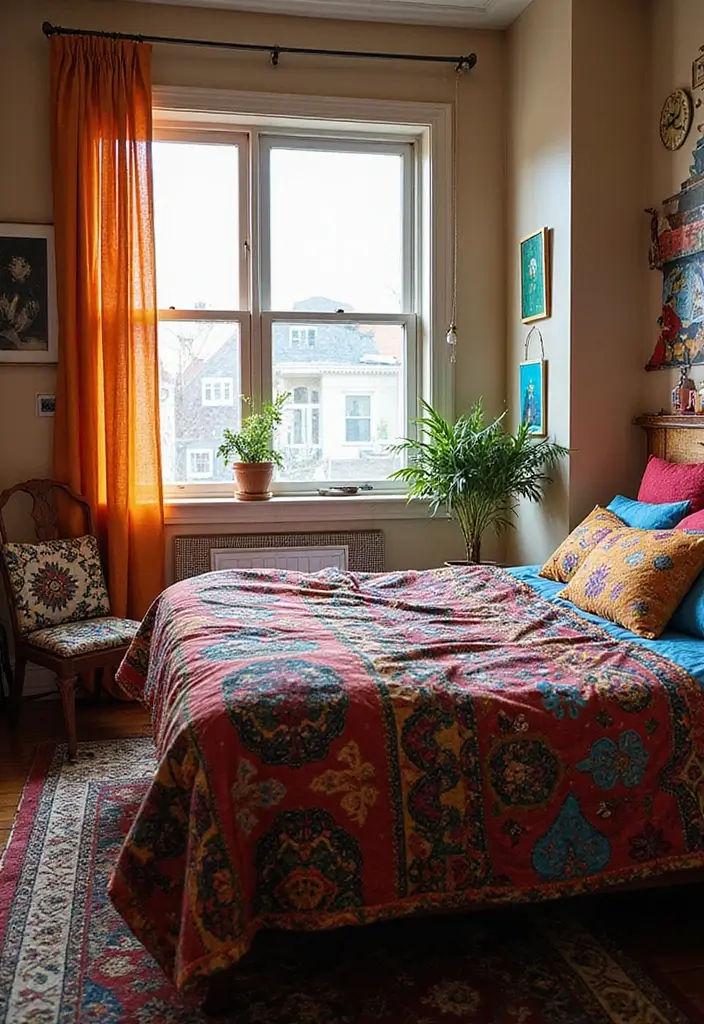 30 Creative Bed in Front of Window Ideas That Work Beautifully - 12. Eclectic Mix