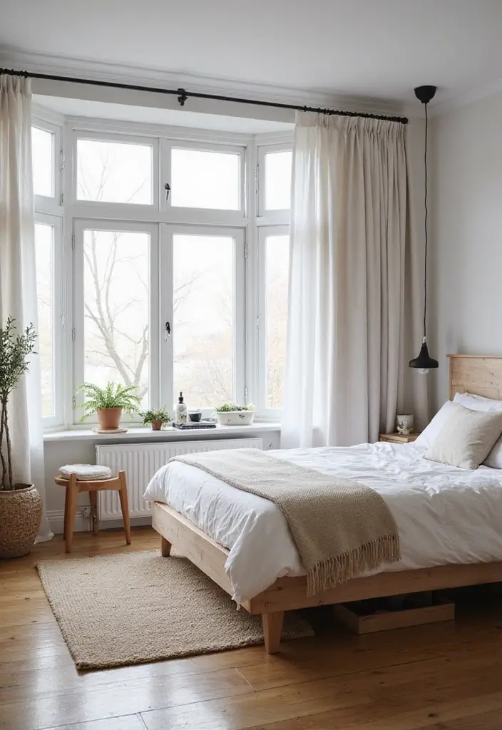 30 Creative Bed in Front of Window Ideas That Work Beautifully - 13. Scandinavian Serenity