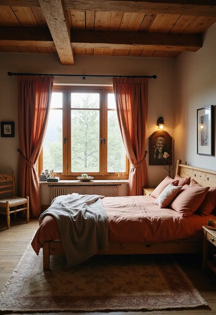 30 Creative Bed in Front of Window Ideas That Work Beautifully - 14. Rustic Retreat