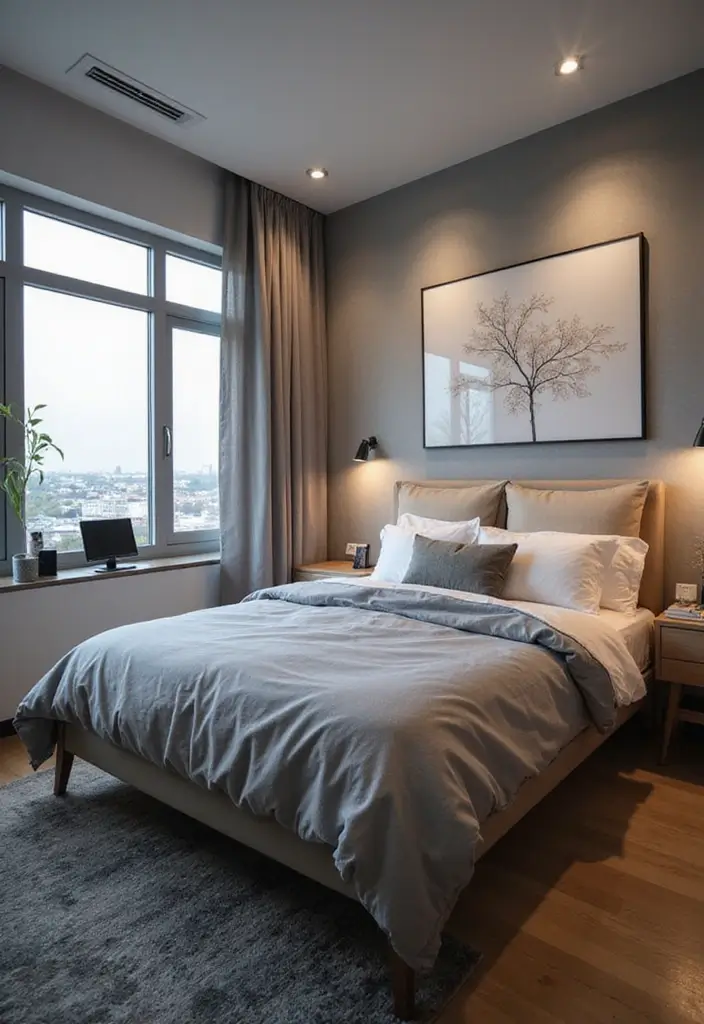 30 Creative Bed in Front of Window Ideas That Work Beautifully - 18. Tech-Friendly Space