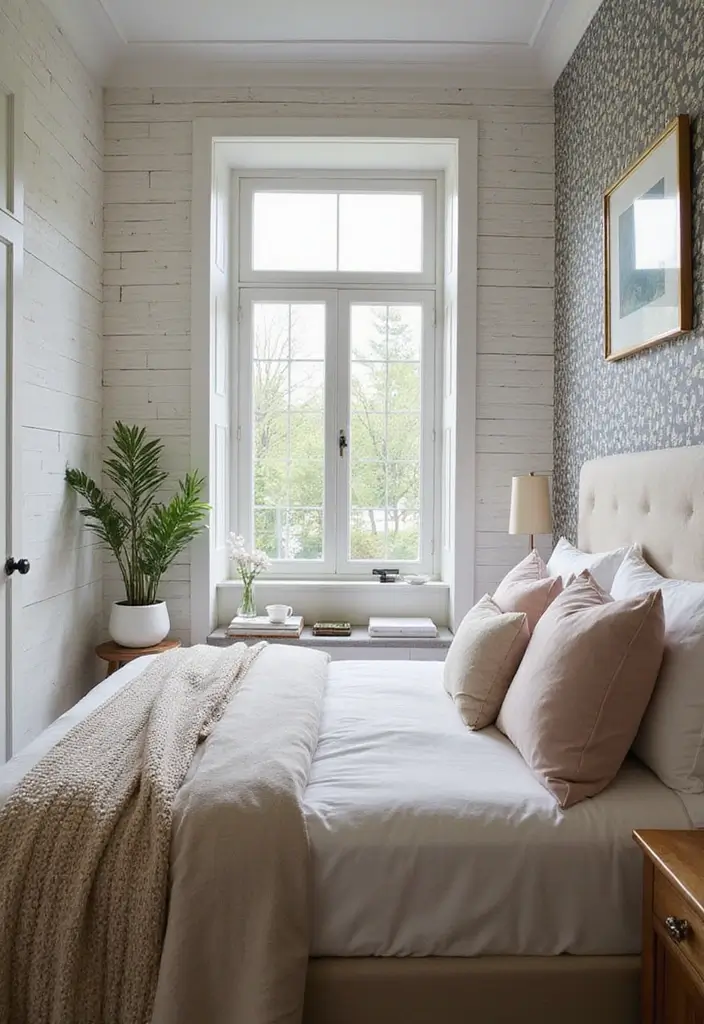 30 Creative Bed in Front of Window Ideas That Work Beautifully - 21. Artistic Wall Treatments