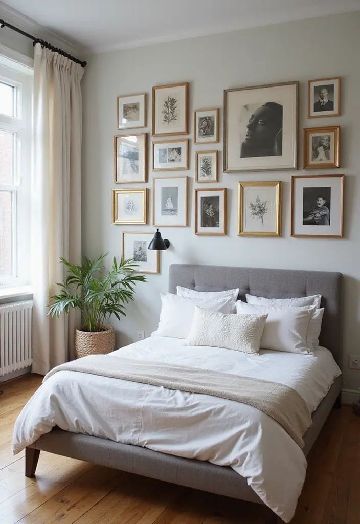 30 Creative Bed in Front of Window Ideas That Work Beautifully - 22. Personal Gallery Space
