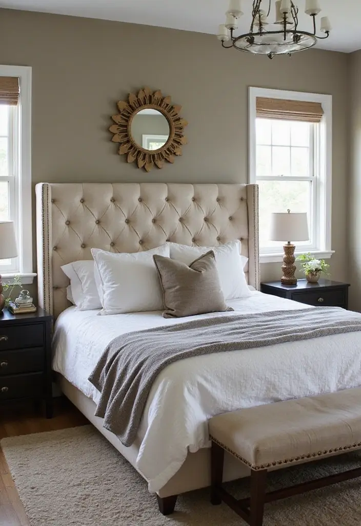 30 Creative Bed in Front of Window Ideas That Work Beautifully - 24. Statement Headboard