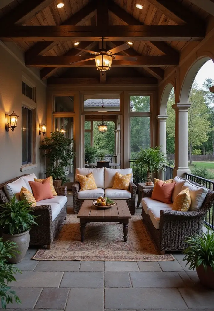 30 Enclosed Front Porch Ideas for Year-Round Enjoyment - 11. Outdoor Living Room