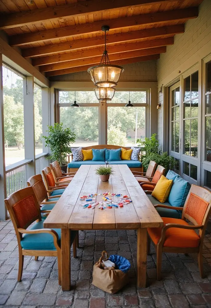 30 Enclosed Front Porch Ideas for Year-Round Enjoyment - 13. Family Game Zone