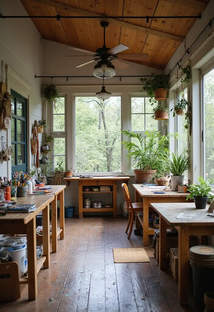 30 Enclosed Front Porch Ideas for Year-Round Enjoyment - 14. Artistic Workshop